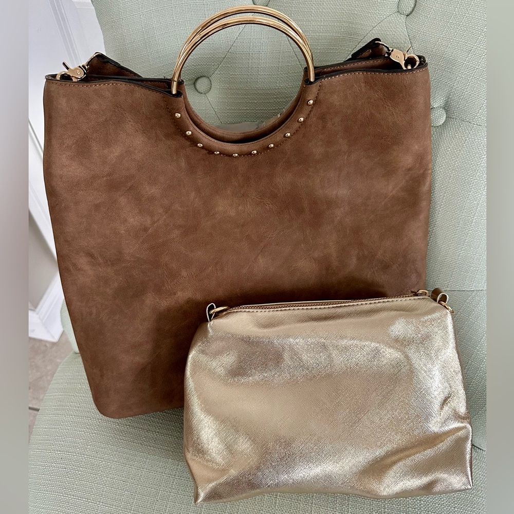 [NEW UNUSED] METALLIC SKY Crossbody Bag set, Brown & Gold